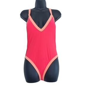 Beach Joy Neon Pink Peach Criss Cross One Piece Swimsuit Women Size Small Medium